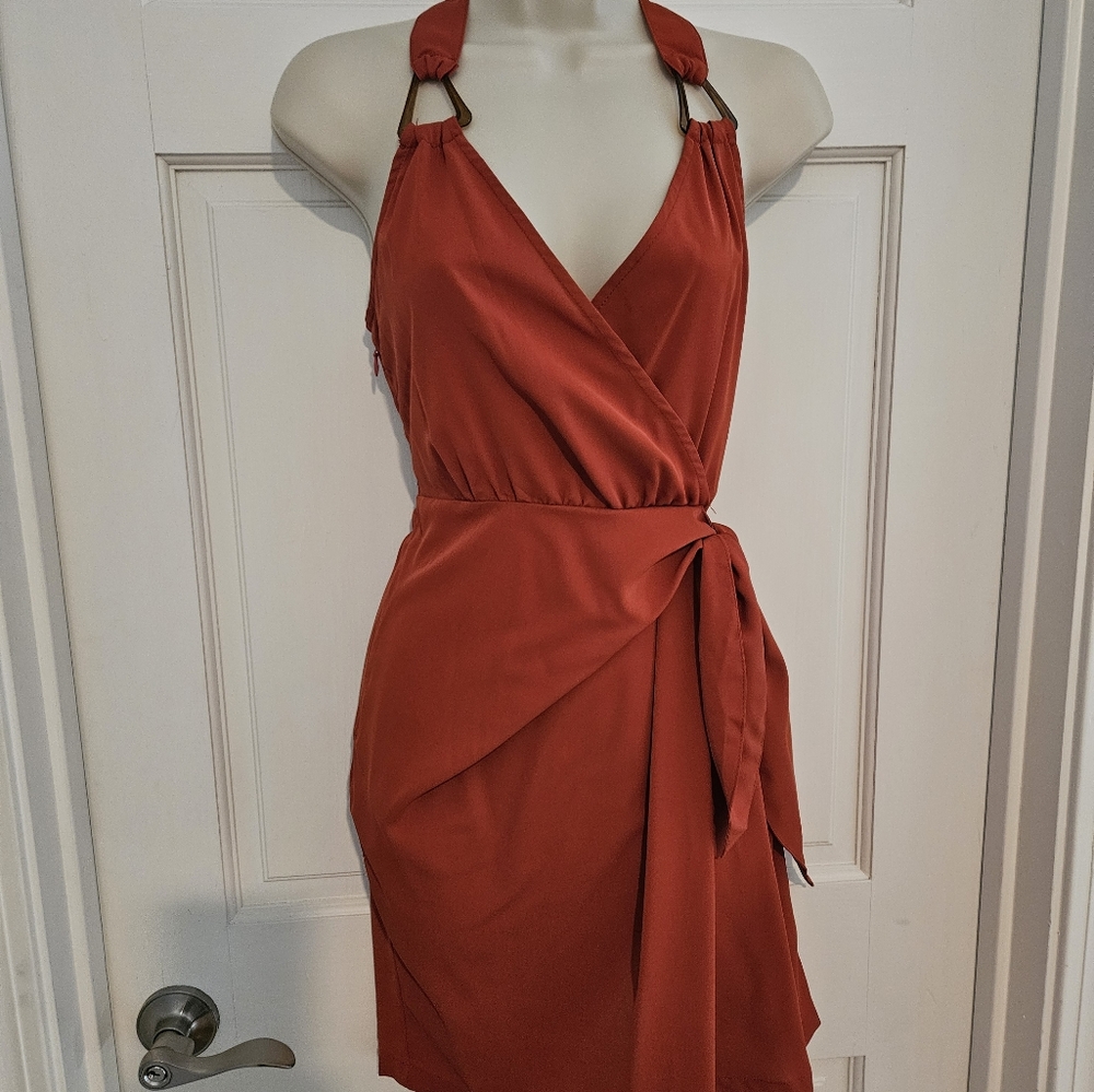 V neck wrap style dress, runs small